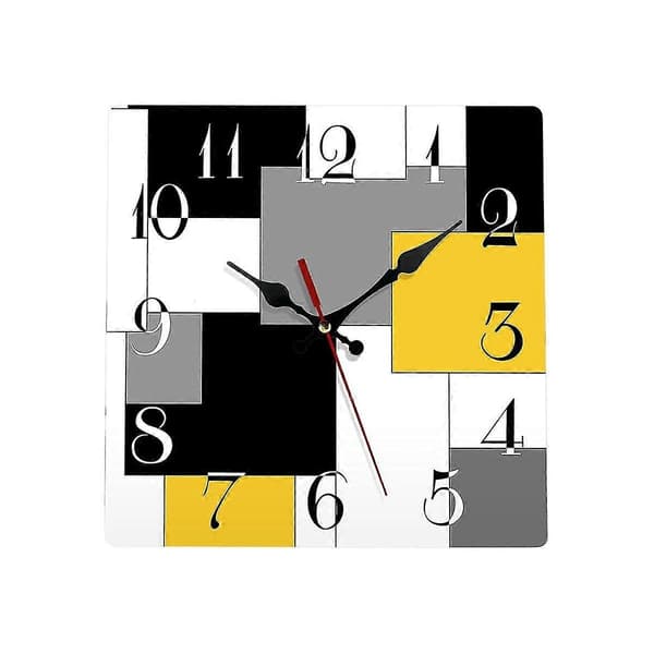 Wall Clock Silent Non-Ticking, Abstract Geometric Minimalist Plaid Square Rustic Wall Clock De