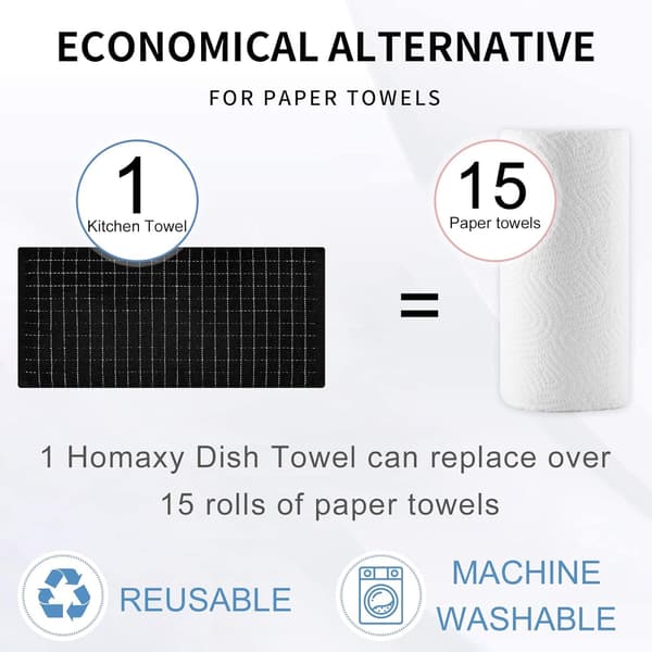 100 % bomuldsfrotté køkkenhåndklæder (sort, 30 cm), ternet design, bløde og superabsorberende viskestykker, 2-pak