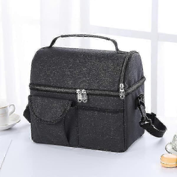 8l Cooler Bag Waterproof Lunch Bag 2 Compartments Large Capacity Lunch Bag Removable & Adjustable Shoulder Strap (black)