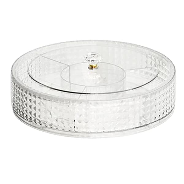Fruit Plate, Divided Serving Tray with Lid, Round Tray Food Storage Container, Compartmented Box Clear Organizer