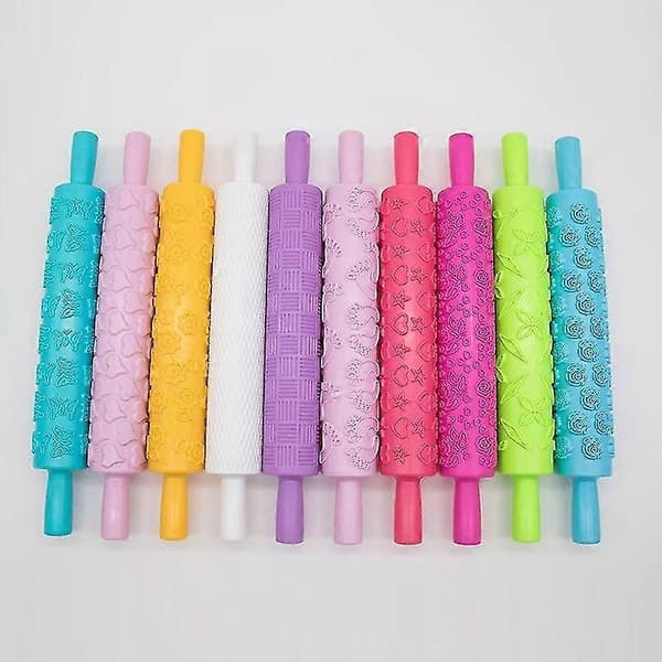 Wabjtam Fondant Embossed Rolling Pin Non-stick DIY Cake Baking Roller Pastry Tool