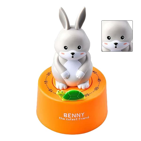 Mechanical Kitchen Timer, 60-Minute Visual Countdown, Cute Cartoon Animal, Orange