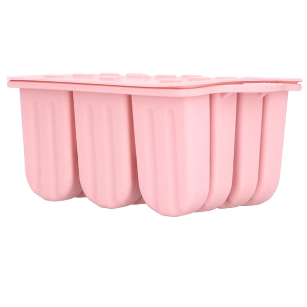 12-gitter silikoneform til is med låg og 50 pinde, pink