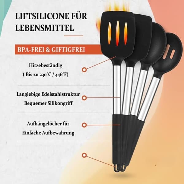 Kitchen Utensil Set - Cooking Utensils - 25 Pieces - Silicone Cooking Tools, Complete Kitchen Set
