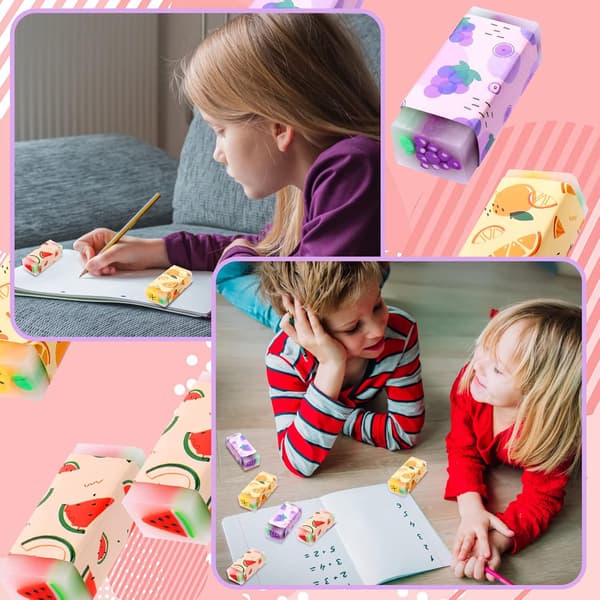 6 Pieces Fruit Erasers, Cute Soft Erasers Colorful Erasers, Kawaii