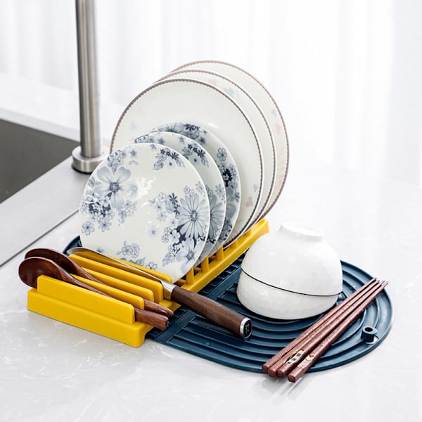 Multifunctional Dish Drying Rack with Grooves Pot Lid Dish Rack Kitchen Counter Gray Gray