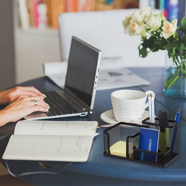 Desktop Organizer with 3 Compartments, Metal Pen Holder Space-Saving Metal Desktop Organizer