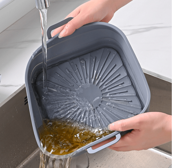 Foldable Square Air Fryer Silicone Mold 17.5 cm Grey Grey 192