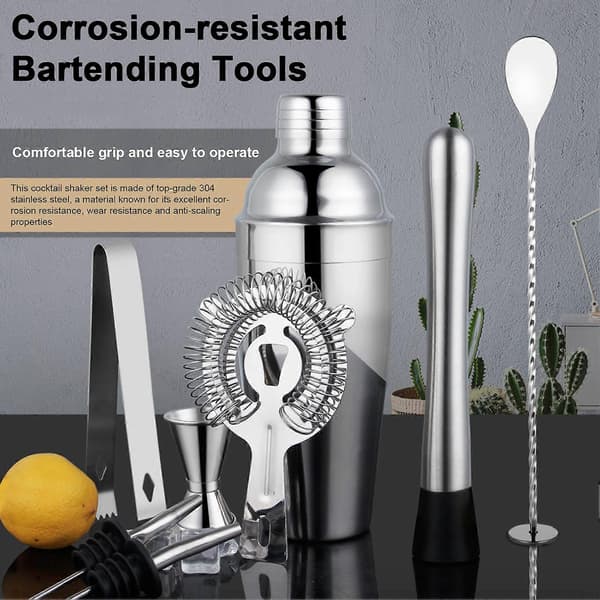 5-piece Bartender Kit Cocktail Shaker Set Bar Tools Mixing Spoon Strainer Muddler Wine Pourer Measuring Cup Professional Home Bar Accessories