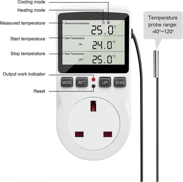 Digital Termostat, 230V Temperaturkontrol Stik, 13A Timer Switch Stik med Sensor til Krybdyr Drivhus Hjem Gæring EU EU