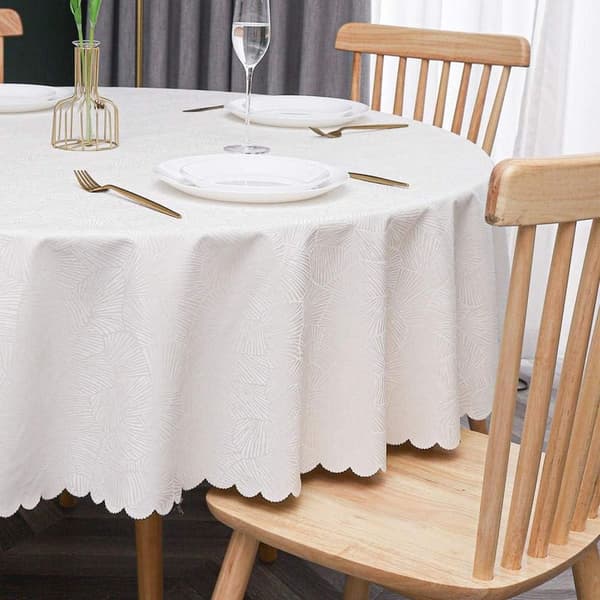 Round PVC Tablecloth Stain-Resistant Waterproof Dining Tablecloth Striped White-140cm White White