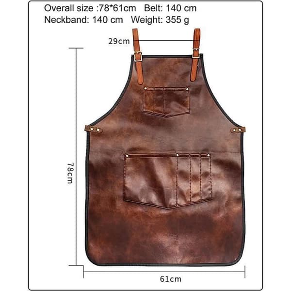 Køkkenforklæde - Læder - Brun - Vandtæt - Justerbart - 78x61cm brown