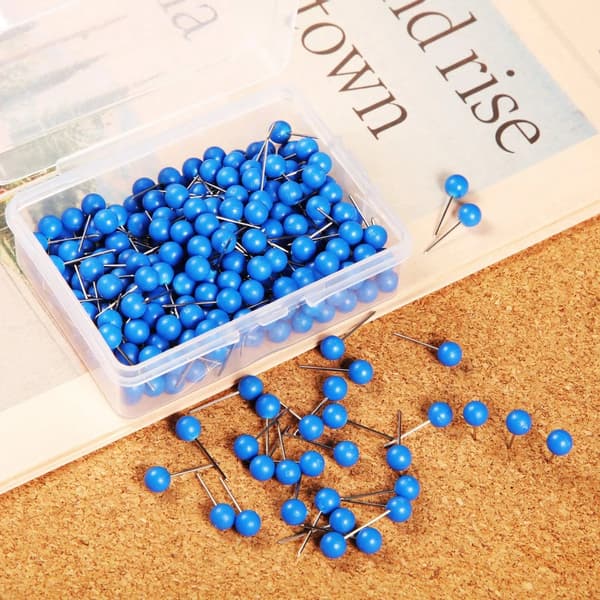 300 Pcs Map Tacks, Small 1/5 Inch Round Ball Head Push Pins for Cork Board Bulletin Board Travel Marking, Blue