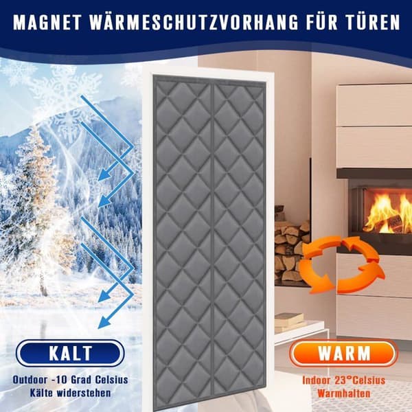 Magnetisk termisk dørgardin, termisk gardin til kuldebeskyttelse ved indgangen, 80 x 200 cm, grå