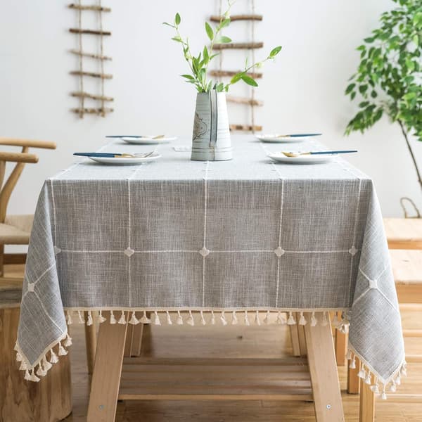 Rustic Plaid Tablecloth (140x180 cm) Cotton Linen Grey Rectangle, ZQKLA