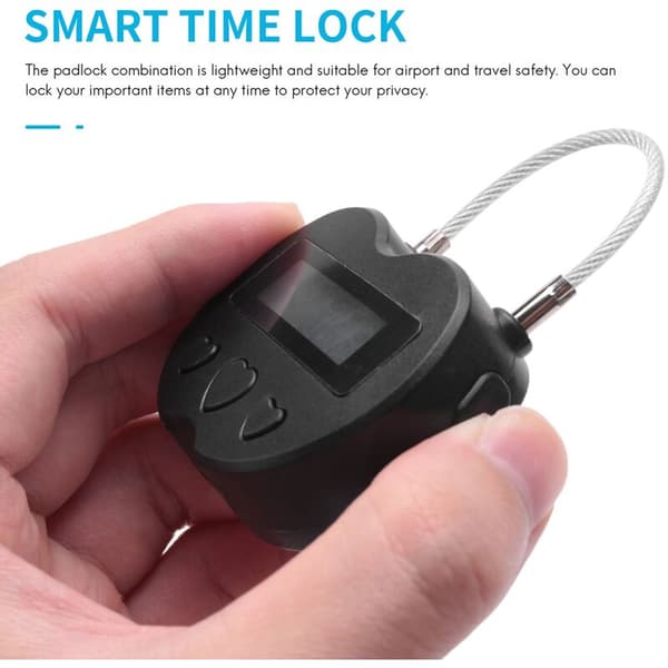 Smart tidslås LCD-display Tidslås Midlertidig timer USB genopladelig elektronisk rejseboks sort