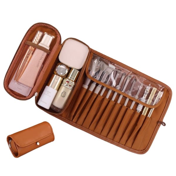 Multifunktionel Sammenklappelig Makeuptaske - Professionel Kosmetik Organizer Taske Brun Brun Brown