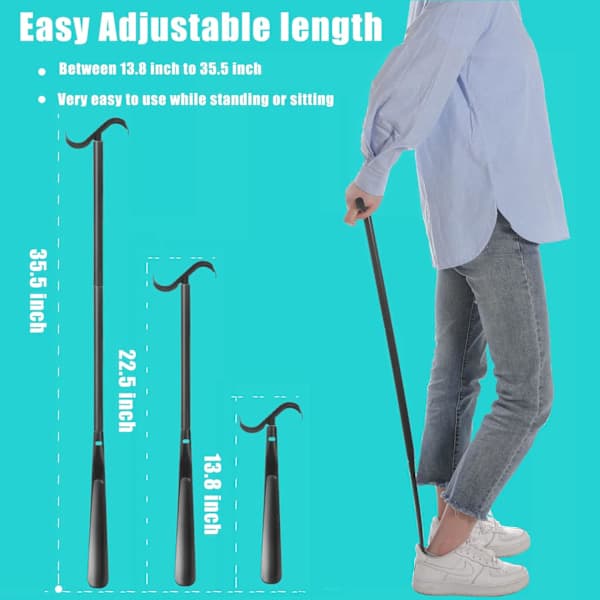 35.5\" Long Dressing Stick, Long Handle Shoe Horn for Seniors, Sock Aid, Adjustable, for Disabled and People with Back Problems