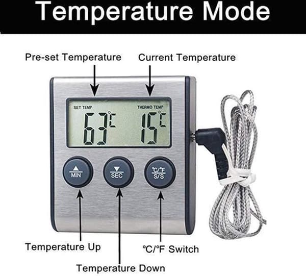 Kjøtttermometer - Kjøkkentermometer - Rustfritt stål - Digital - Grilltermometer - Med timer - Magnetisk - Termometer også egnet for kjøtt, grill, ovn