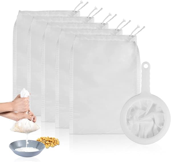 6-pack | 200 mesh fine mesh strainer & nut milk bags | Reusable food strainer