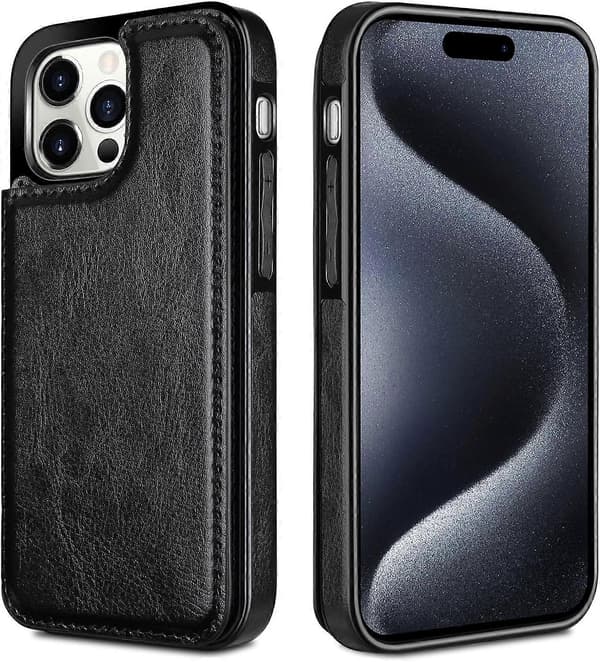 iPhone 15 Pro Wallet Case with Card Holder Shockproof Case Flip Folio Soft PU Leather Magnetic Closure Protective Case (Black)