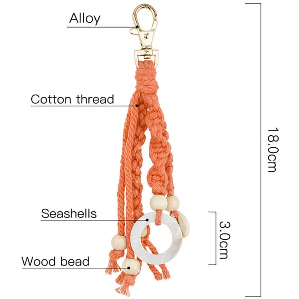 Boho Macrame Nøglering med Træperle og Skaller, Håndlavet Tilbehør til Håndtaskenøgler, Hvid