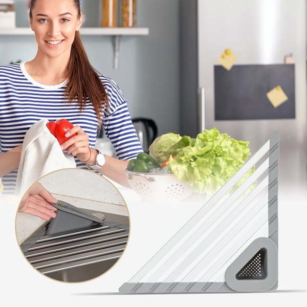 Sink Mounted Triangles Drain Rack Household Tableware Drying Rack for Home Kitchen Gun Gray Large Gun Gray Large