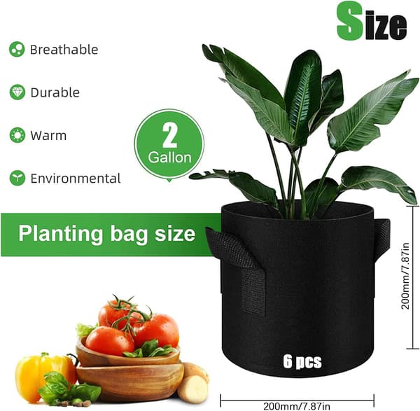 6-pack Planter Bags, Woven Fabric Pots with Handles for Planting