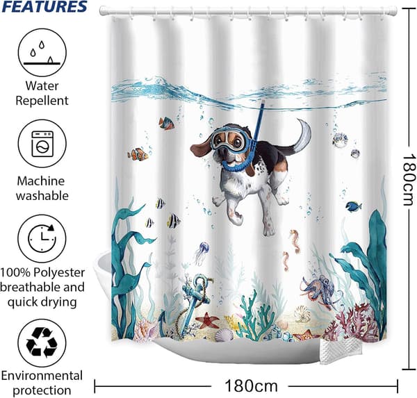Badeforhæng Sød Dykkerhund 180x180cm Havdyrstryk B C C