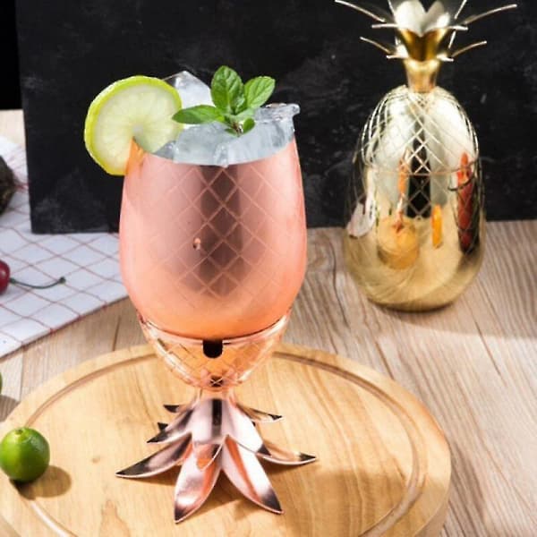 Pretty Comy Ananas Cocktailkopp 304 Rustfritt Stål Ananas Cocktailkrus Barfesttilbehør Rosegull Sølv Silver