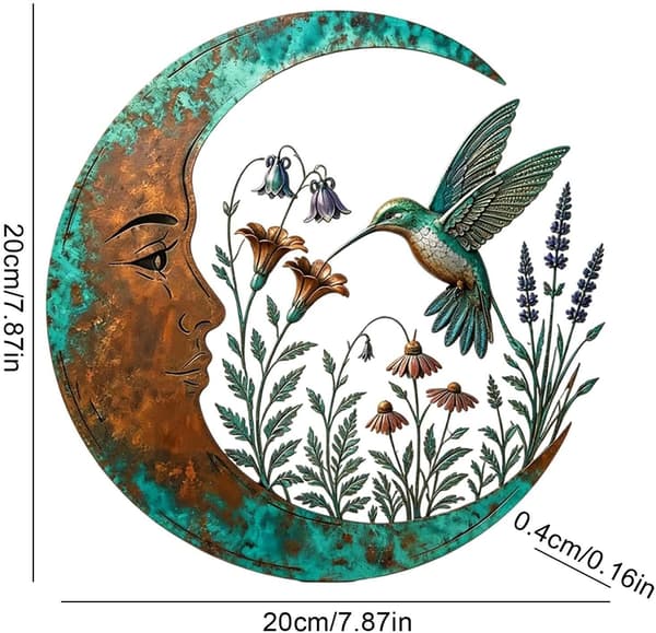 metal moon outside decor 2D flat wall sculpture neck- Hummingbird - Hummingbird