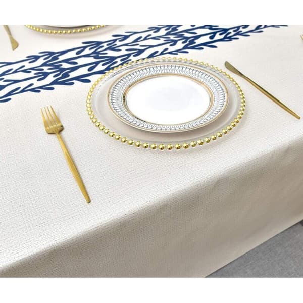 Rektangulær voksduk i plast, bohemsk stil for kjøkken- og spisebordsdekorasjon (blå blader, 180x140 cm)