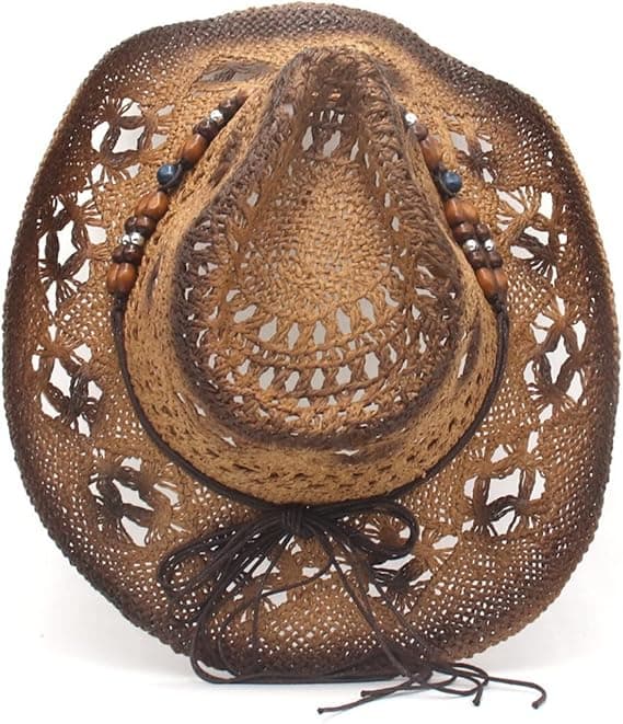 Utsvängd flätad cowboyhatt Sommarstrand cowboyhatt dam västerländsk solhatt krossbar Boho flätad cowboyhatt
