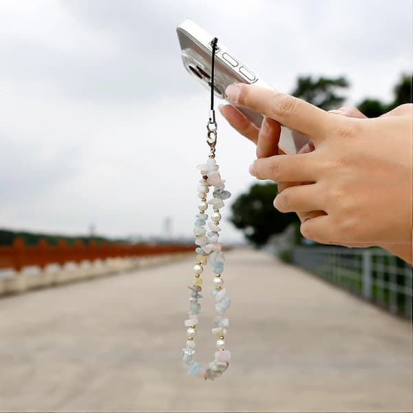 Phone Chain Wrist Strap with Natural Gemstone Charms - Mobile Lanyard Be