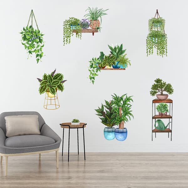Green potted plant, hanging baskets, Scandinavian wall decor