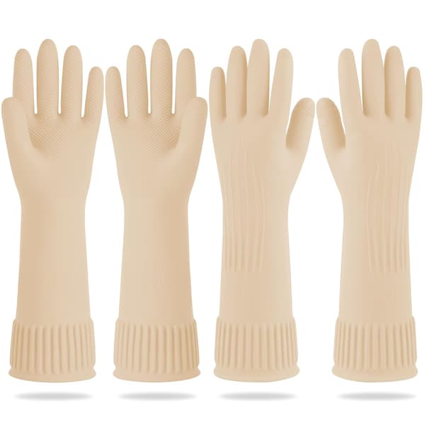 2 par återanvändbara vattentäta förlängda hushållsdiskhandskar i gummi, halkfria kökshandskar (elfenben, medium (2-pack))