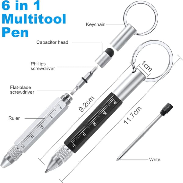 Multifunktionel Pen, 6 i 1 Multifunktionel Kuglepen, Nøglering