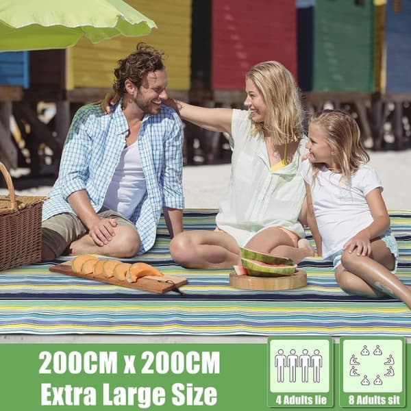 Stort picnictæppe, 200 cm * 200 cm foldbart picnictæppe med dobbeltlag, vandtæt sandtæt strandtæppe, bærbart picnictæppe