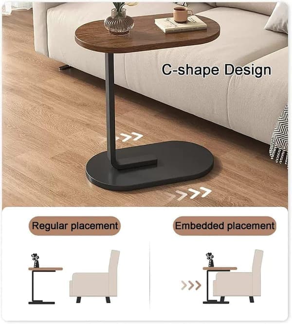 C-formet sidebord og sofabord - lille træbord, der glider under sofa og seng