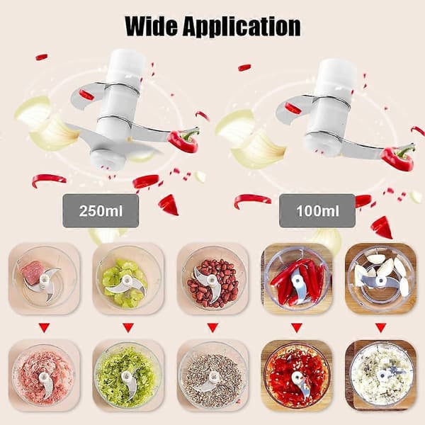 Mini Electric Onion Chopper with 2 Bowls, Multi Electric Kitchen Chopper 250ML+100ML, USB Rechargeable for Vegetables Fruit Meat (White)