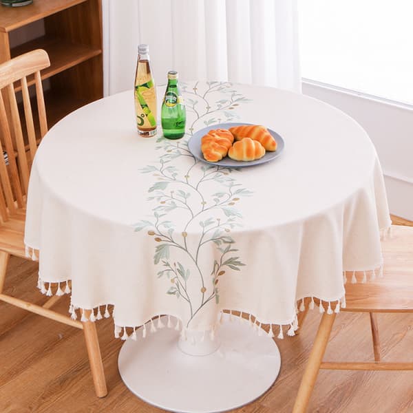 Rund duk 140cm Lin og Bomull Anti-flekk Vaskbar Beige T
