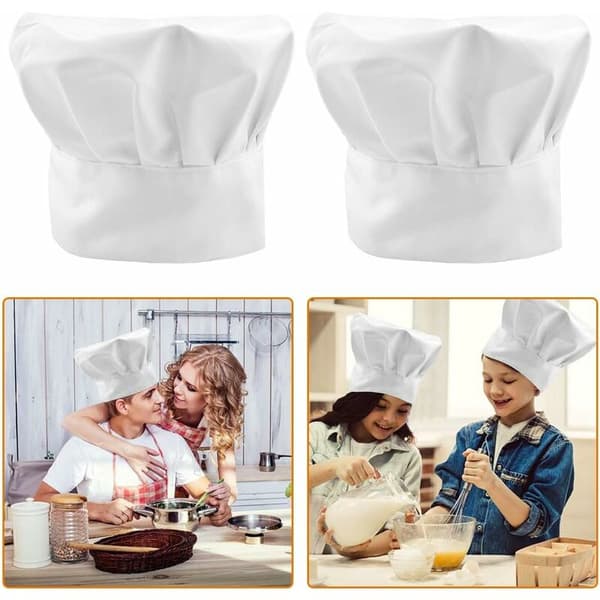3-delt hvit kokkehatt, justerbar kokkehatt med justerbart elastisk bånd Poly Unisex kokkehatt for restaurantmatlaging