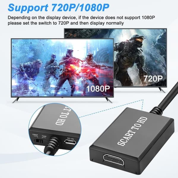 SCART til HDMI-konverter, 1080p-konvertering med lyd- og videounderstøttelse