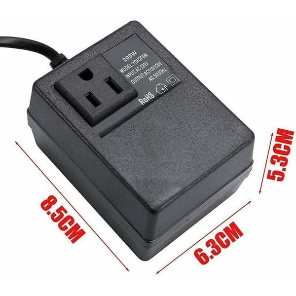 220V til 110V, 200W transformator, med europeisk plugg, for redusert spenning...DEBUNS