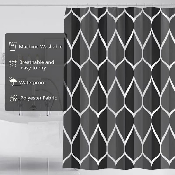 180x180 cm tykt polyester bruseforhæng Sort