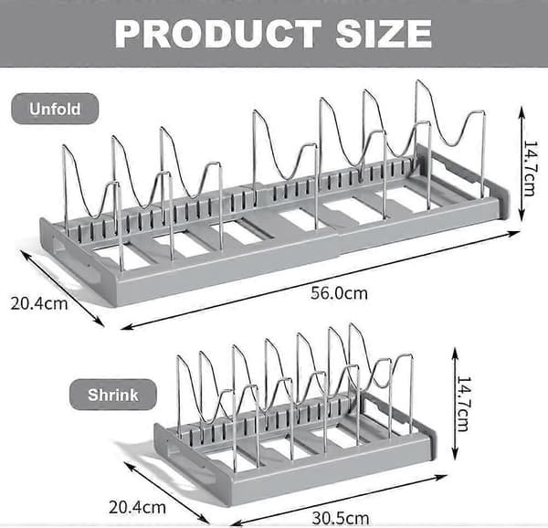 Pan Organizer, Pan and Pot Organizer Drawer, Expandable Storage Rack for Kitchen Utensils with 10 Compartments