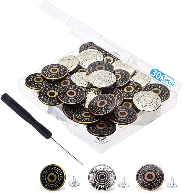 DIY (30 stk) Erstatningsknapper for bukser, 20 mm jeansknapp, metall
