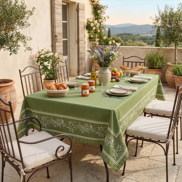 Trykt pletafvisende dug rektangulær 140X240 cm LUBERON, af Soleil d'Ocre Grön