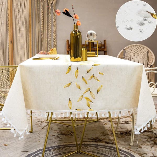 140x180cm Duker Rektangulær Bomull Lin Gule Blader Bordduk Tørk Ren Elegant Vanntett