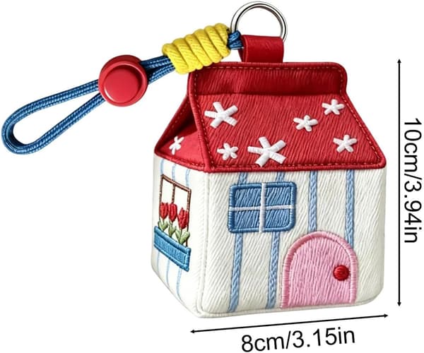 Headphone Storage Case, Portable Keychain Pouch, Cute House Shaped, Coin Organizer Case with Keychain, Travel Protective Carry Bag [DB]
